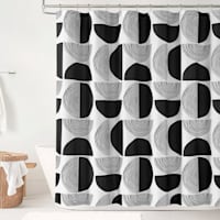 13-Piece Black & Grey Minimalist Circle Print Shower Curtain Set, 72"