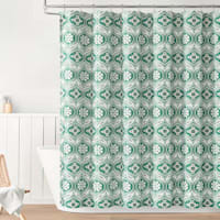 13-Piece Teal Geo Folk Ornament Shower Curtain Set, 72"