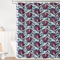 13-Piece Blue & Red Scroll Flower Shower Curtain Set, 72"
