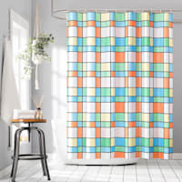 13-Piece Multicolor Retro Grid Shower Curtain Set, 70x72