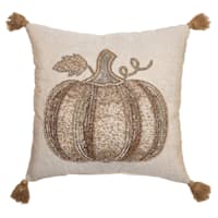 Beaded Pumpkin on Woven Ground Throw Pillow, 18"