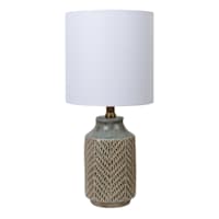 Green & Brown Ceramic Reactive Textured Small Table Lamp with Shade, 19"
