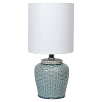 Honeybloom Blue Ceramic Basket Weave Mini Lamp with Shade, 12"