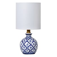 Providence Blue & White Printed Mini Table Lamp with Shade, 12"