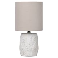 Found & Fable White Washed Leaf Print Ceramic Mini Table Lamp with Shade, 12"