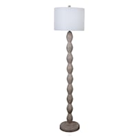 Found & Fable Wood Finish Stacked Floor Lamp with White Fabric Drum Shade, 60"