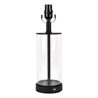 Black & Glass Column Small Lamp Base with USB, 17"