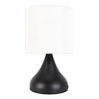 Black Tapered Cone Small Table Lamp with Shade & USB, 15"