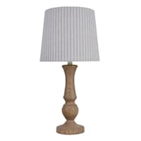 Honeybloom Beige Wood Medium Table Lamp with Striped Shade, 24"