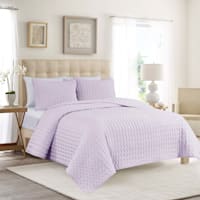 3-Piece Purple Washed Wavy Microfiber Quilt Set, Full/Queen