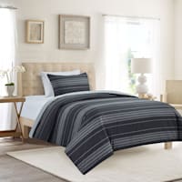 3-Piece Black Collegiate Stripe Printed Duvet Set with Insert, Twin/Twin XL