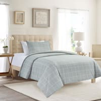 3-Piece Grey Windowpane Printed Duvet Set with Insert, Twin/Twin XL