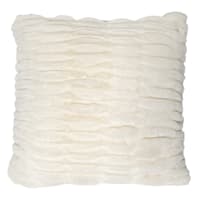 Beige Ruched Faux Fur Pillow, 18"