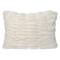 Beige Ruched Faux Fur Throw Pillow, 14x20