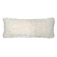 Beige Ruched Faux Fur Throw Pillow, 14x36