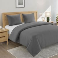 Crosby St. 3-Piece Grey Washed Cotton Waffle Duvet Set, Full/Queen