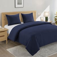Crosby St. 3-Piece Navy Blue Washed Cotton Waffle Duvet Set, King