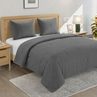 Crosby St. 3-Piece Grey Washed Waffle Cotton Quilt Set, Full/Queen
