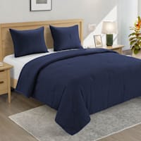 Crosby St. 3-Piece Navy Blue Washed Waffle Cotton Quilt Set, King