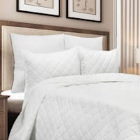 Providence 3-Piece White Cotton Percale Quilt Set, Full/Queen