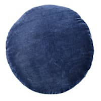 Crosby St. Navy Blue Cotton Slub & Velvet Round Throw Pillow, 16"