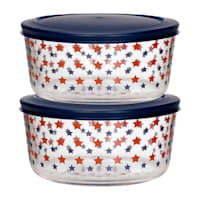 2Pc 4 Cup Stars Round Glass Food Storage