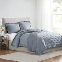 Honeybloom 5-Piece Light Blue Garment Washed Ruffle Comforter Set, Full/Queen