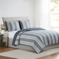 Honeybloom 3-Piece Blue Striped Quilt Set, Full/Queen