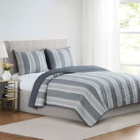 Honeybloom 3-Piece Blue Striped Quilt Set, King