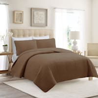 Honeybloom 3-Piece Brown Washed Microfiber Quilt Set, Full/Queen