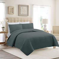 Honeybloom 3-Piece Blue Washed Microfiber Quilt Set, Full/Queen