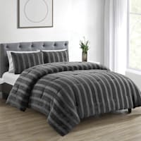 Found & Fable 3-Piece Dark Grey Tufted Corduroy Stripe Comforter Set, Full/Queen