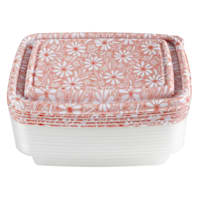 20-Piece Pink Daisies Print Rectangle Food Storage Set