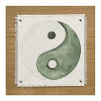 Sage Serenity Yin Yang Print Wood with Linen Tabletop Sign, 8"