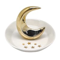 Sage Serenity Gold Moon Ceramic Trinket Tray, 4.5x3.5