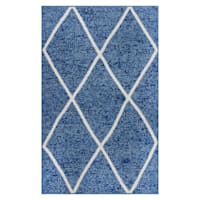 Blue & White Knitted Diamond Gel Back Washable Accent Rug, 30x46