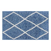 Blue & White Knitted Diamond Gel Back Washable Accent Rug, 21x34