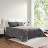 Honeybloom 3-Piece Dark Grey Faux Fur Comforter Set, Full/Queen