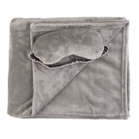 Honeybloom Dark Grey Micro Plush Throw Blanket & Eye Mask Sleeper Set, 50x60