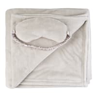Honeybloom Light Grey Micro Plush Throw Blanket & Eye Mask Sleeper Set, 50x60