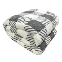 Grey Buffalo Plaid Sherpa Bed Blanket, Full/Queen