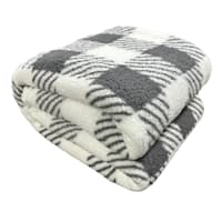 Grey Buffalo Plaid Sherpa Bed Blanket, King
