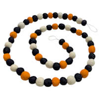 Halloween Orange, White & Black Felt Pom-Pom Garland, 72"