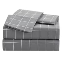 4-Piece Grid Print Cooling Microfiber Sheet Set, Queen