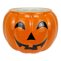 Tricky Treats Orange Ceramic Jack-o'-Lantern Planter, 9"
