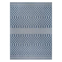 (E528) Navy Blue Moroccan Outdoor Area Rug, 5x7