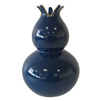 Providence Blue Pomegranate Ceramic Vase with Gold Rim, 8"