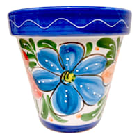 Hand Painted Spanish Multicolor Flower Outdoor Planter, Small