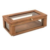Honeybloom Brown Wood Glass Box, 8x4.5