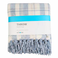 Light Blue Plaid Fringe Throw Blanket, 50x60